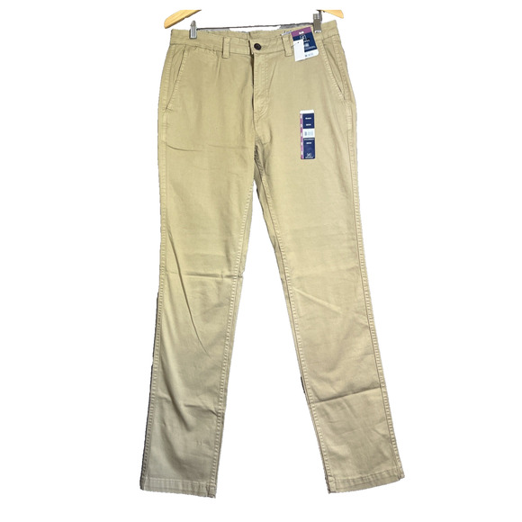 George Mens 32x34 Slim Stretch Casual Chino Straight Pants Khaki Tan NEW Preppy - Picture 1 of 10